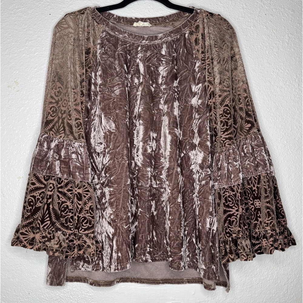 Womens Velvet Top Small Mauve Lace Romantic Boho Bell Sleeve Fairy Grunge Goth